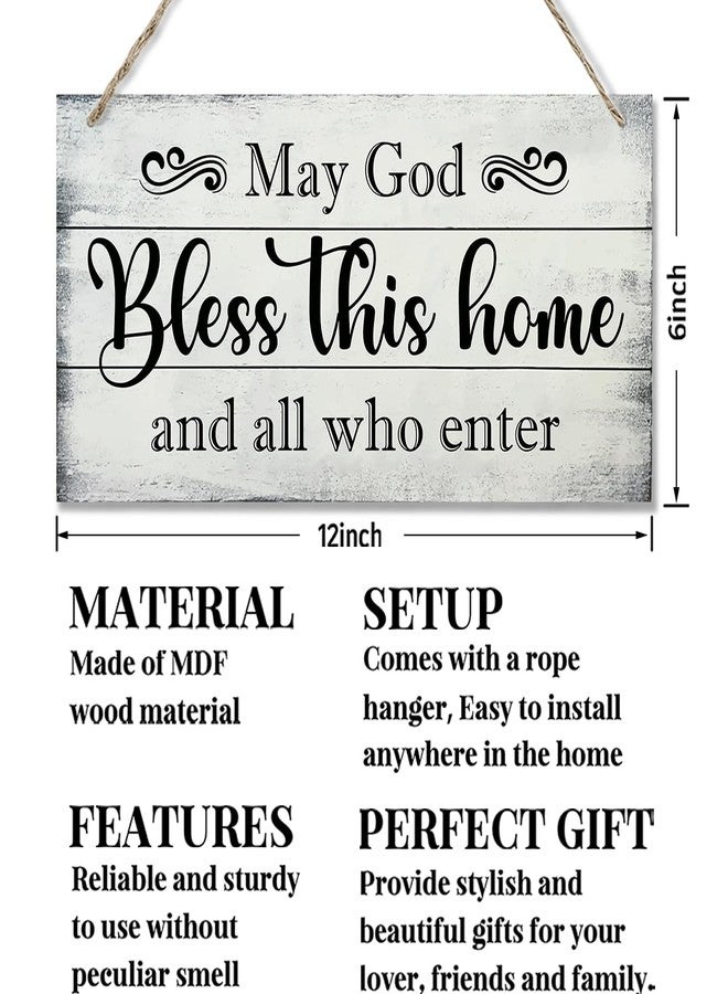 EDCTO May God Bless This Home Decor Sign, Printed Wood Wall Art Sign, God Bless Sign, Home Signs Decor, Hanging Wood Sign Home Decor, Rustic Farmhouse Wood Sign Decor Wall Art, Christian Gifts 12x6 in - Image 2